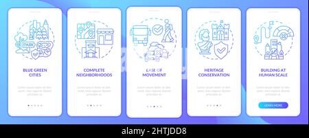 Urban design principles blue gradient onboarding mobile app screen Stock Vector