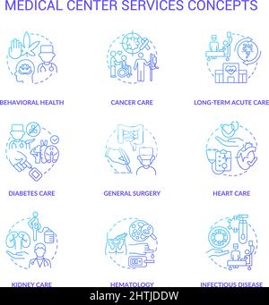Medical center services blue gradient concept icons set Stock Vector