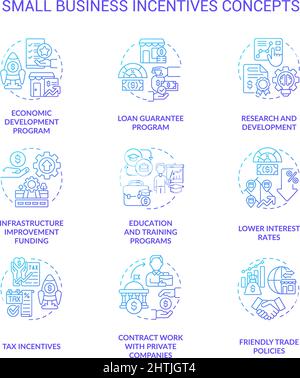Small business incentives blue gradient concept icons set Stock Vector