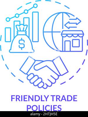 Friendly trade policies blue gradient concept icon Stock Vector