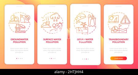 Water pollution categorization red gradient onboarding mobile app screen Stock Vector