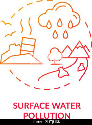 Surface water pollution red gradient concept icon Stock Vector