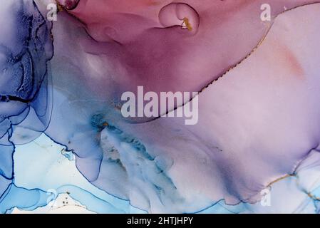Abstract alcohol ink fluid art background in blue, red, purple and black Stock Photo