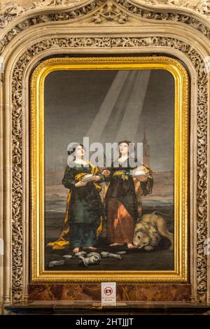 Die beiden Märtyrinnen Justa und Rufina, Gemälde von Francisco de Goya, Innenraum der Kathedrale Santa María de la Sede in Sevilla, Andalusien, Spanie Stock Photo