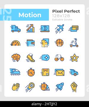 Motion pixel perfect RGB color icons set Stock Vector
