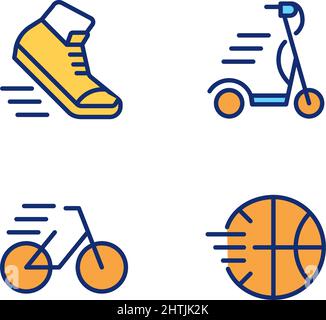 Sport activity pixel perfect RGB color icons set Stock Vector