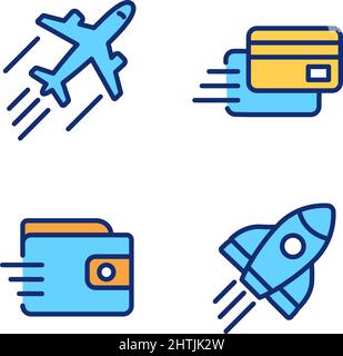 Flying transport pixel perfect RGB color icons set Stock Vector