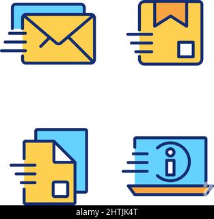 Information transmission pixel perfect RGB color icons set Stock Vector