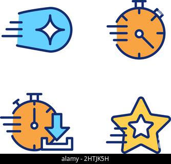 Speed and time pixel perfect RGB color icons set Stock Vector