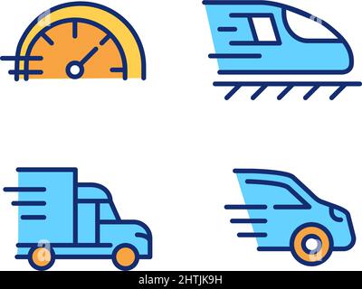 Fast transport pixel perfect RGB color icons set Stock Vector