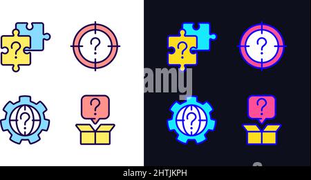 Searching of new problem solutions light and dark theme color icons set Stock Vector