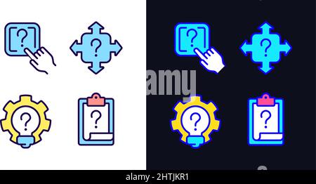 Questions and answers in technical support light and dark theme color icons set Stock Vector