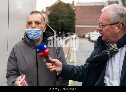 Robert Whippe talks to the media outside St Albans Magistrates' Court. He has pleaded guilty to two counts of sending a grossly offensive message following England's defeat in July last year. After losing the penalty shoot-out to Italy, Whippe took to Twitter to post his views about Rio Ferdinand's commentary of the match using racist derogatory emojis. Picture date: Tuesday March 1, 2022. Stock Photo