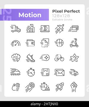 Motion pixel perfect linear icons set Stock Vector