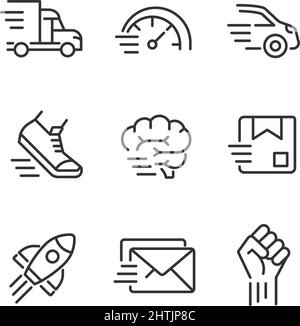 Motion and speed pixel perfect linear icons set Stock Vector
