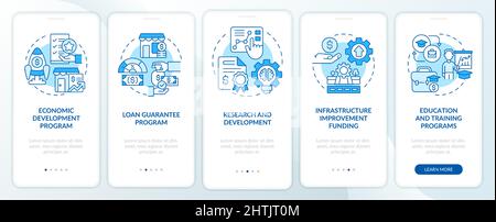 Helping programs for small business blue onboarding mobile app screen Stock Vector