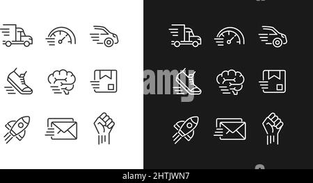 Motion and speed pixel perfect linear icons set for dark, light mode Stock Vector