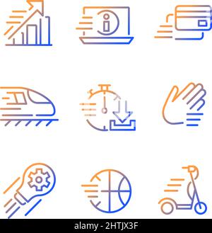 Moving objects gradient linear vector icons set Stock Vector