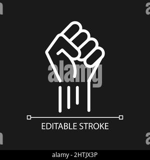 Fist up pixel perfect white linear icon for dark theme Stock Vector