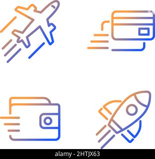 Flying transport gradient linear vector icons set Stock Vector