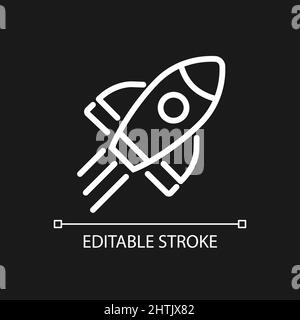 Rocket pixel perfect white linear icon for dark theme Stock Vector