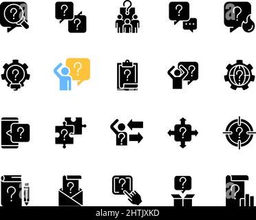 Question mark black glyph icons set on white space Stock Vector