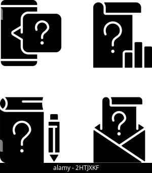 Questions in business and education black glyph icons set on white space Stock Vector