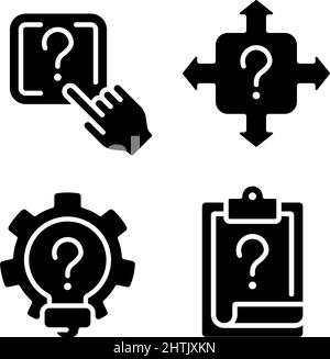 Questions and answers in technical support black glyph icons set on white space Stock Vector