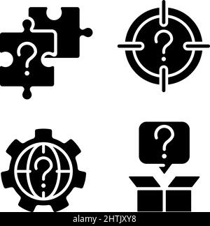 Searching of new problem solutions black glyph icons set on white space Stock Vector