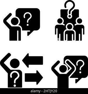 Asking and answering questions black glyph icons set on white space Stock Vector