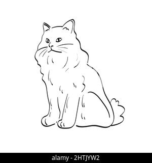 cat illustration vector hand drawn isolated on white background line art. Stock Vector