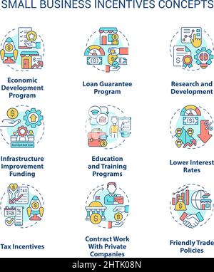 Small business incentives concept icons set Stock Vector