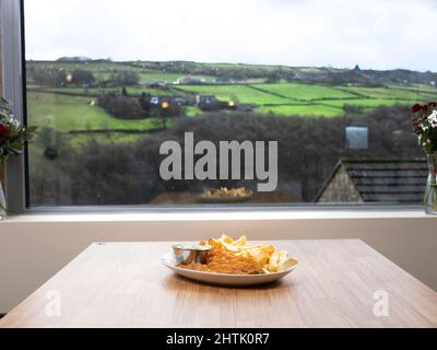Compo's fish and chip restaurant and takeaway, Holmfirth, West Yorkshire. Stock Photo