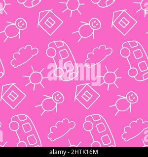Vector seamless pattern in doodle style. Kids drawing. Scandinavian style print. Cute cartoon illustration. Creative childish background for fabric Stock Vector