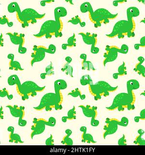 Seamless pattern with funny cartoon dinosaurs. Cute print for children clothes, textile, nursery room decor. Baby background for fabric, postcard Stock Vector