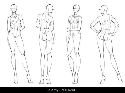 Fashion figure ten heads design template croquis wearing bodice Stock Vector