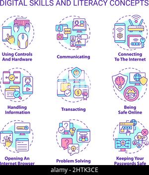 Digital literacy and skills concept icons set Stock Vector