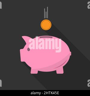 piggy bank symbol with coin, saving money and wealth, vector illustration Stock Vector