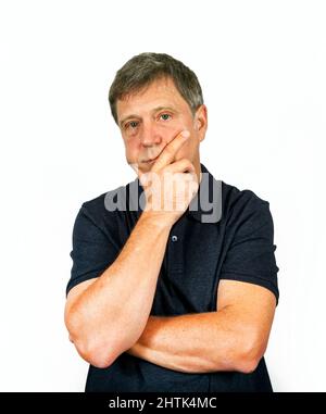 Man having problems, Isolated over white background Stock Photo