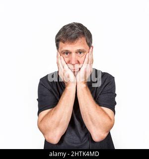 Man having problems, Isolated over white background Stock Photo