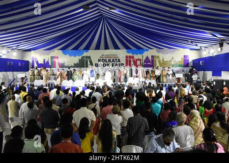 February 28, 2022, Kolkata, West Bengal, India: The 45th International Kolkata Book Fair has been inaugurated by Mamata Banerjee, Chief Minister of West Bengal, India. This fair consists over 600 stalls. The focal theme country of this fair is Bangladesh. 42 publishers from the country will setup across 50 stalls. Apart from Bangladesh, UK, USA, Russia, Italy, Japan, Iran, Spain, Argentina, Mexico and several Latin American Countries. (Credit Image: © Biswarup Ganguly/Pacific Press via ZUMA Press Wire) Stock Photo