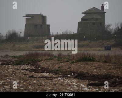 Sheerness, Kent, UK. 1st Mar, 2022. UK Weather: a misty, wet, cold & grey start to March in Sheerness, Kent. Old defensive forts at Sheerness docks. Credit: James Bell/Alamy Live News Stock Photo