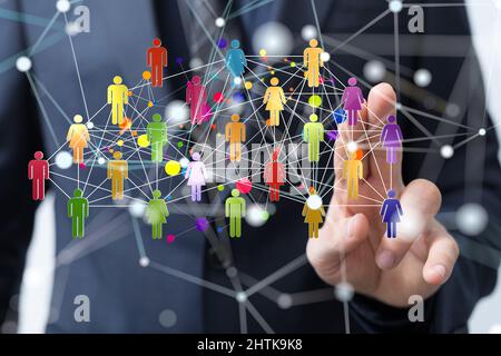 Closeup shot of a man presenting the concept of global communication with holographic visuals Stock Photo