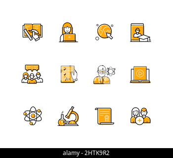 Educational institution - modern line design style icons set with editable stroke. Exact sciences, getting knowledge at university, professor, atom, l Stock Vector