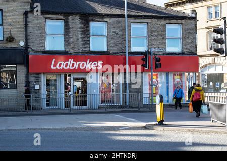 A Ladbrokes betting shop in the town centre of Brighouse, West Yorkshire, U.K. Stock Photo