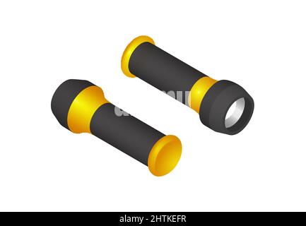 Yellow flashlight isometric isolated on white background. Stock Vector