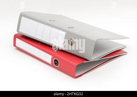 rey and red office folder on white background Stock Photo - Alamy