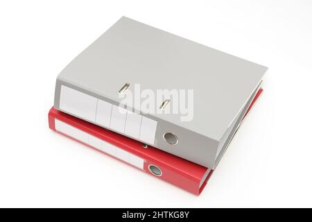 rey and red office folder on white background Stock Photo - Alamy