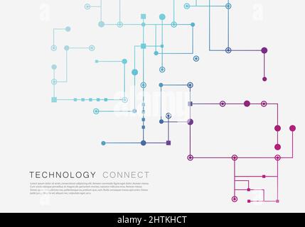 Circuit technology background, connected dots and lines. Vector abstract design Stock Vector