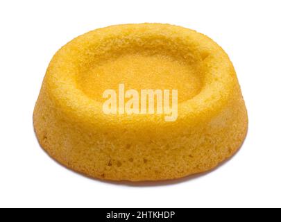 Round Sponge Shortcake Cut Out On White. Stock Photo